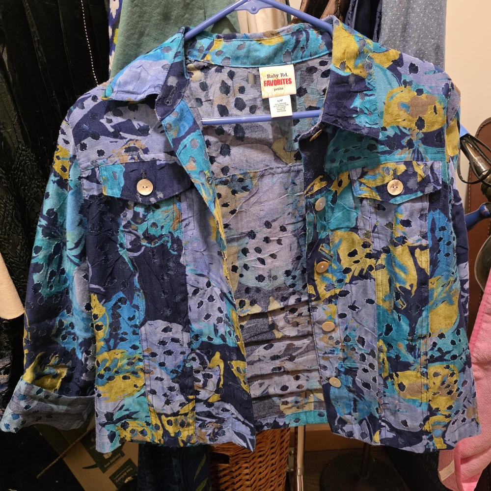 Ruby Rd. Teal and Black Patterned Jacket